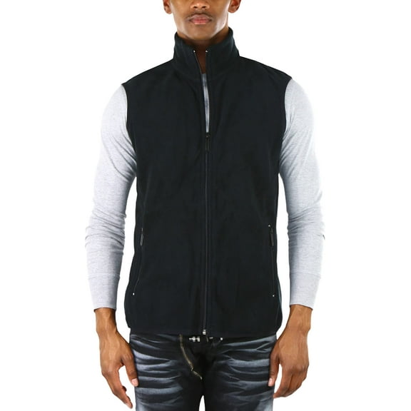 ToBeInStyle Men's Zip Up Sleeveless High Collar Polar Fleece Vest - Black - Medium