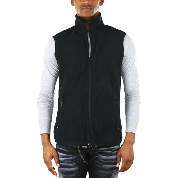 ToBeInStyle Men's Zip Up Sleeveless High Collar Polar Fleece Vest - Black - Medium