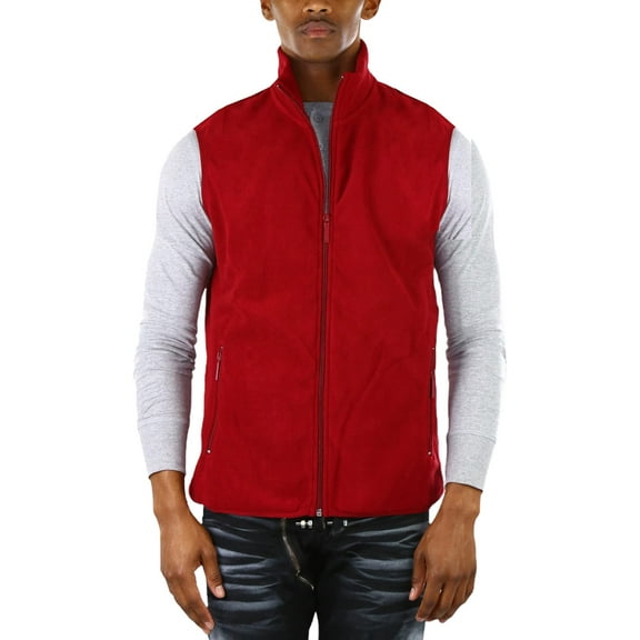 ToBeInStyle Men's Zip Up Sleeveless High Collar Polar Fleece Vest - Burgundy - Small