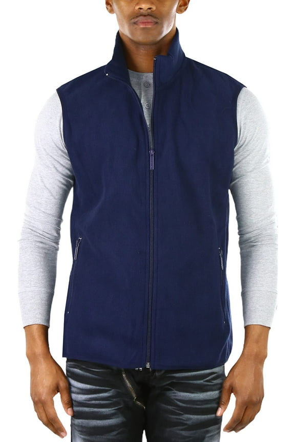 Men's Zip Up Sleeveless High Collar Polar Fleece Vest - Navy - 2XL