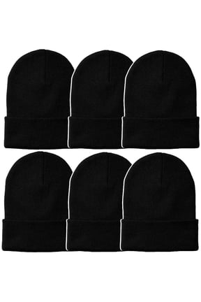 Men's Double Layered Winter Warm Basic Beanie Pack of 6
