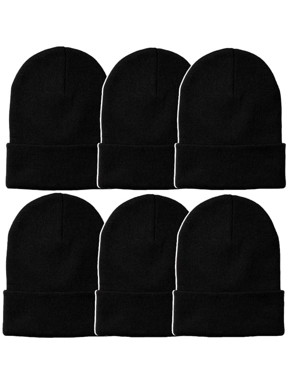 Men's Double Layered Winter Warm Basic Beanie Pack of 6