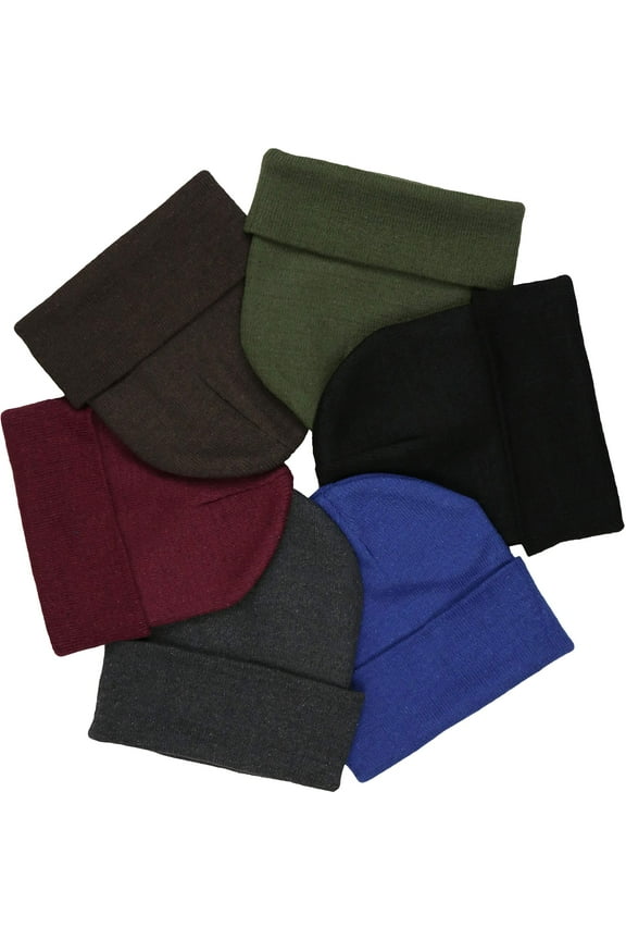 Mens Pack of 6 Double Layered Winter Warm Basic Beanies