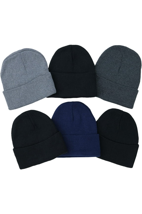 Men's Winter Warm Double Layered Beanie, Pack of 6