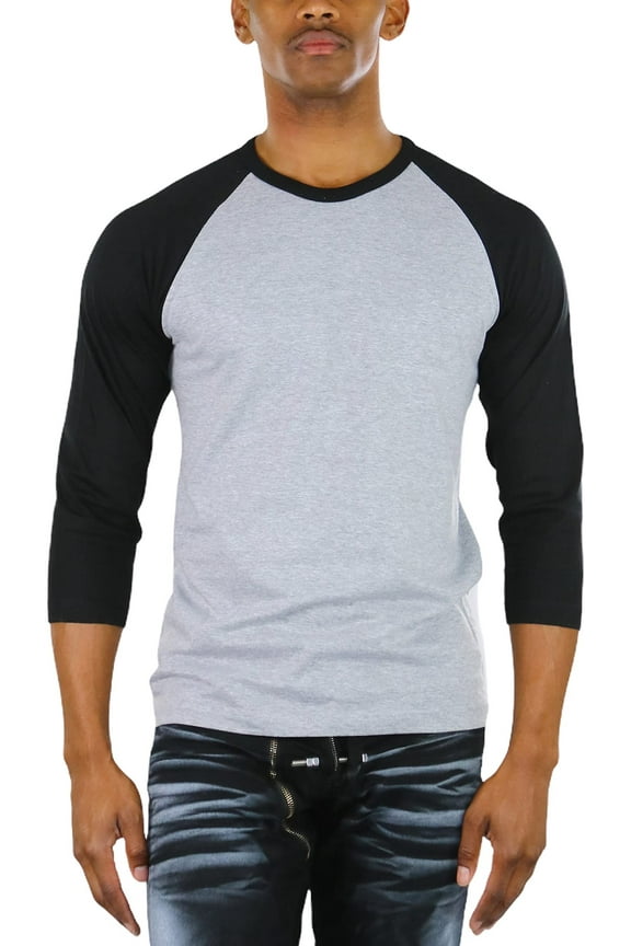 Mens Sleeved Baseball Inspired Classic Shirt Tee - 3/4 Sleeve - Black/Heather Grey - 3X-Large