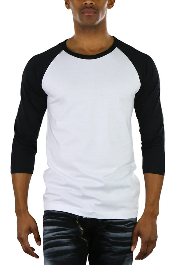 Mens Sleeved Baseball Inspired Classic Shirt Tee - 3/4 Sleeve - Black/White - 2X-Large