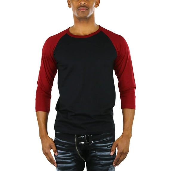 ToBeInStyle Mens Sleeved Baseball Inspired Classic Shirt Tee - 3/4 Sleeve - Burgundy/Black - X-Large