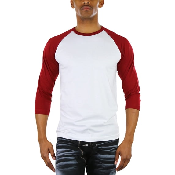 ToBeInStyle Mens Sleeved Baseball Inspired Classic Shirt Tee - 3/4 Sleeve - Burgundy/White - Medium