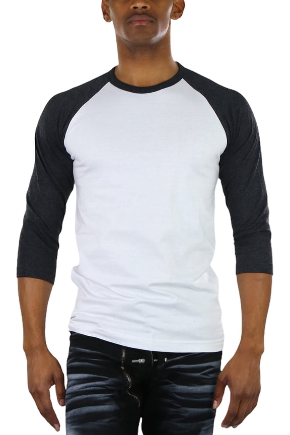 Mens Sleeved Baseball Inspired Classic Shirt Tee - 3/4 Sleeve - Charcoal Grey/White - X-Large