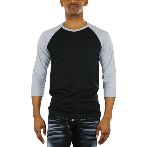 ToBeInStyle Mens Sleeved Baseball Inspired Classic Shirt Tee - 3/4 Sleeve - Heather Grey/Black - Medium