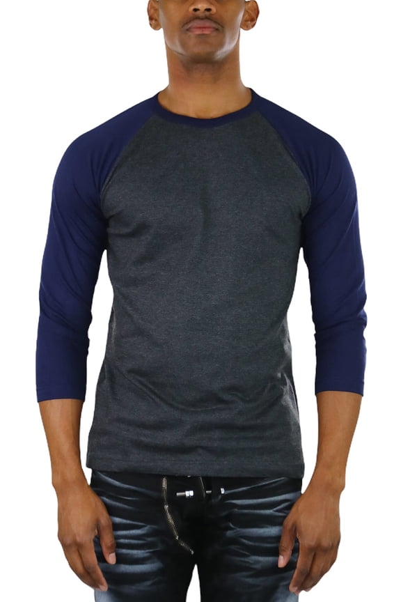 Mens Sleeved Baseball Inspired Classic Shirt Tee - 3/4 Sleeve - Navy/Charcoal - 3X-Large