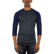 ToBeInStyle Mens Sleeved Baseball Inspired Classic Shirt Tee - 3/4 Sleeve - Navy/Charcoal - Medium