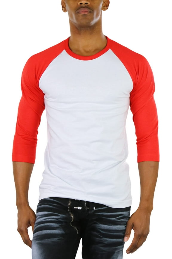 Mens Sleeved Baseball Inspired Classic Shirt Tee - 3/4 Sleeve - Red/White - 3X-Large