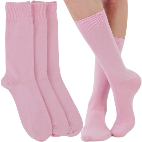 ToBeInStyle Pack of 3 Unisex Colorful One Size Fits Most Dress Crew Socks - Dusty Pink