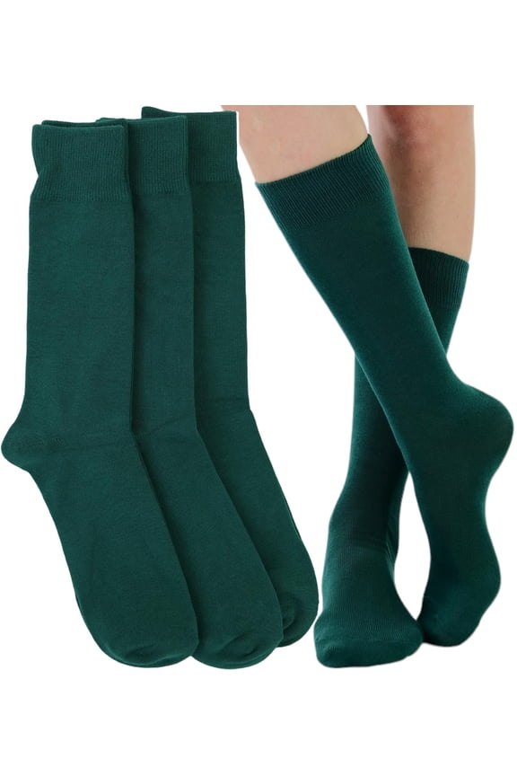 Pack of 3 Unisex Colorful One Size Fits Most Dress Crew Socks - Hunter Green