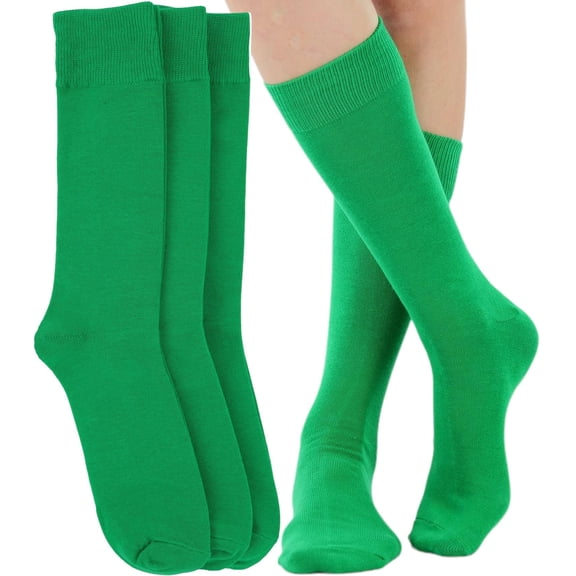 ToBeInStyle Pack of 3 Unisex Colorful One Size Fits Most Dress Crew Socks - Kelly Green