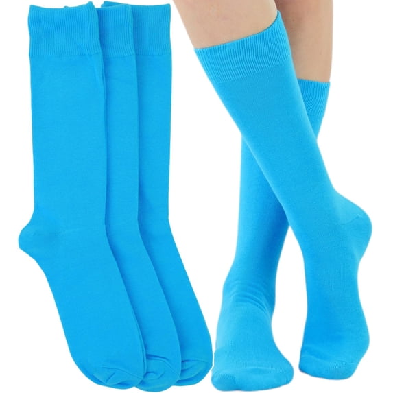ToBeInStyle Pack of 3 Unisex Colorful One Size Fits Most Dress Crew Socks - Light Blue