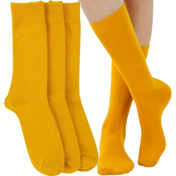 ToBeInStyle Pack of 3 Unisex Colorful One Size Fits Most Dress Crew Socks - Mustard
