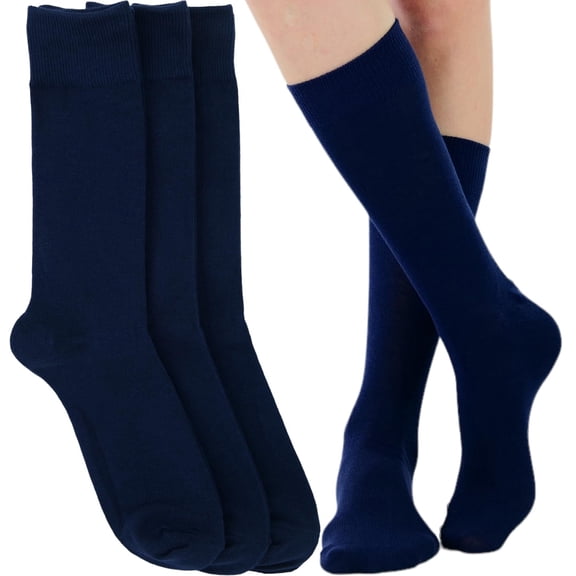 ToBeInStyle Pack of 3 Unisex Colorful One Size Fits Most Dress Crew Socks - Navy