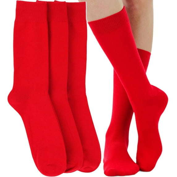 ToBeInStyle Pack of 3 Unisex Colorful One Size Fits Most Dress Crew Socks - Red