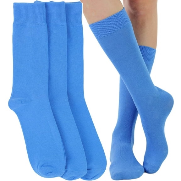 ToBeInStyle Pack of 3 Unisex Colorful One Size Fits Most Dress Crew Socks - Turquoise