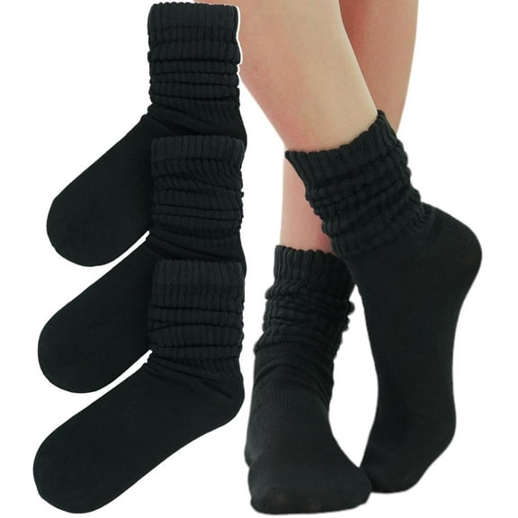 ToBeInStyle Pack of 3 of Colorful Unisex Fashion Slouch Socks - Black
