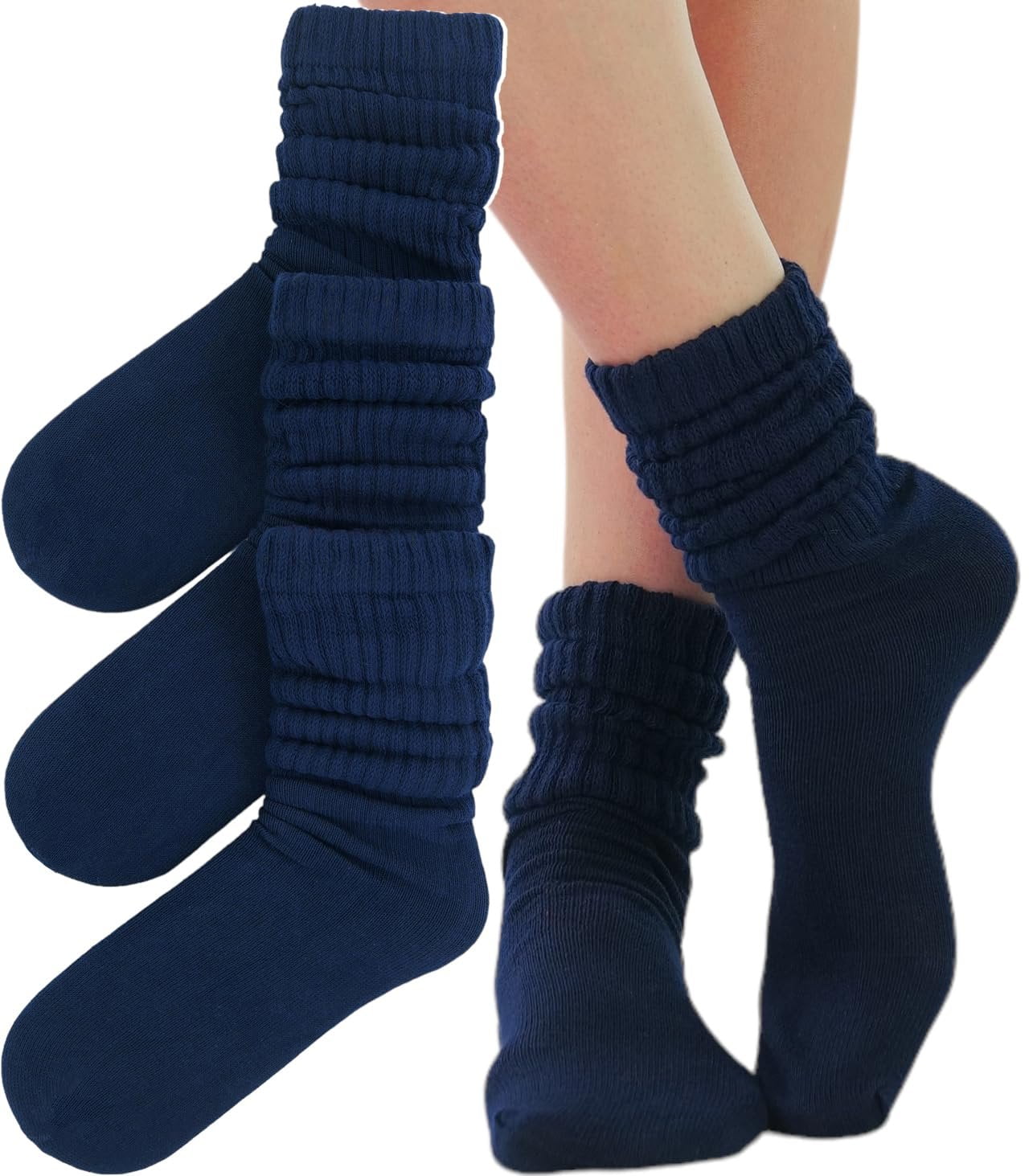ToBeInStyle Pack of 3 of Colorful Unisex Fashion Slouch Socks - Navy ...
