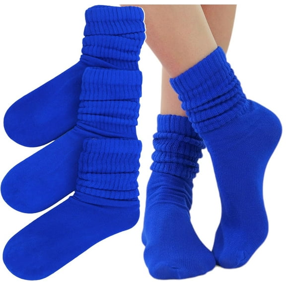 ToBeInStyle Pack of 3 of Colorful Unisex Fashion Slouch Socks - Royal Blue