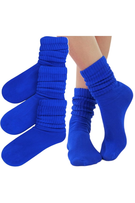 Pack of 3 of Colorful Unisex Fashion Slouch Socks - Royal Blue