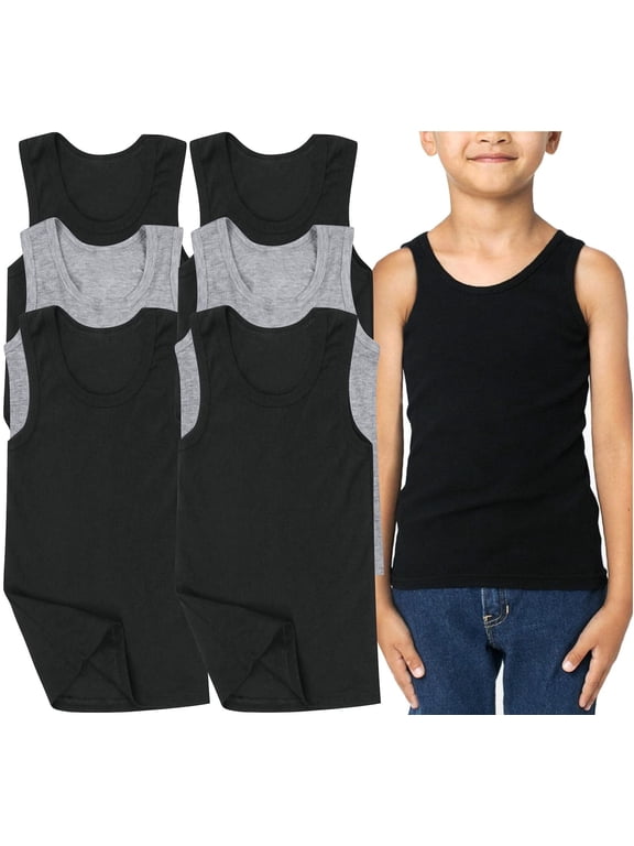Boys' Pack of 6 Preshrunken Cotton A-Shirts - Assorted - Medium