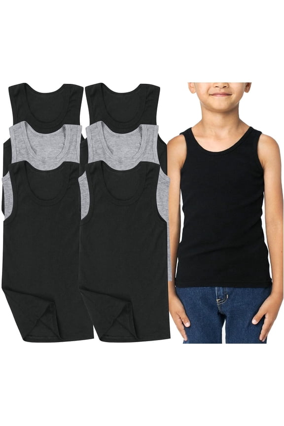 Boys' Pack of 6 Cotton Tank Tops - Assorted - X-Large