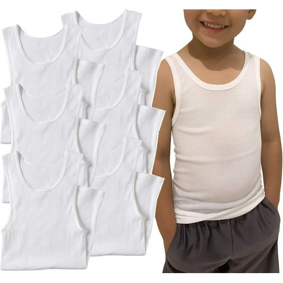 ToBeInStyle Boy's 6 Pack Basic White A-Shirt Cotton Blend - S