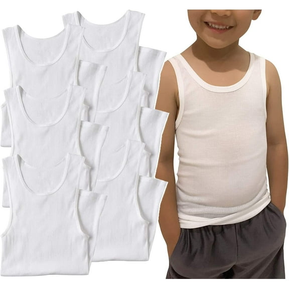 ToBeInStyle Boy's 6 Pack Basic White A-Shirt Cotton Blend - S