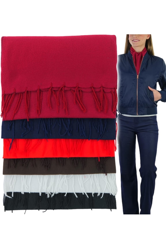 Unisex Pack of 6 Long Fringe Winter Scarves - Assorted