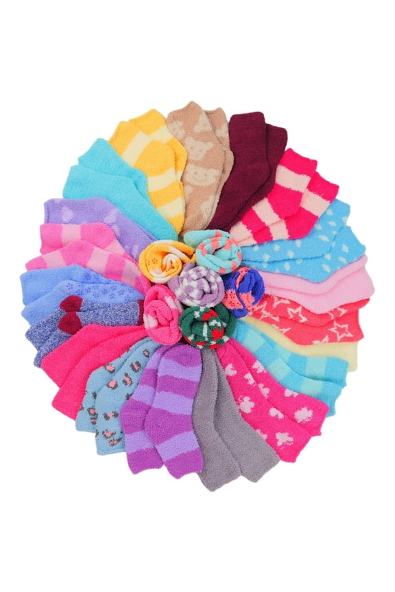 Women's 12 Pairs of Randomly Assorted Print Soft Plush Warm Fuzzy Socks - One Size