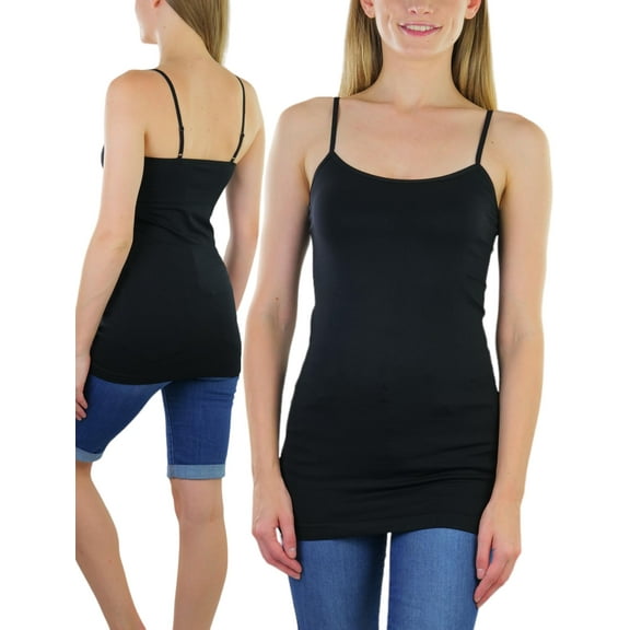 ToBeInStyle Women's 21 Inch Long Nylon Camisole - Black - One Size