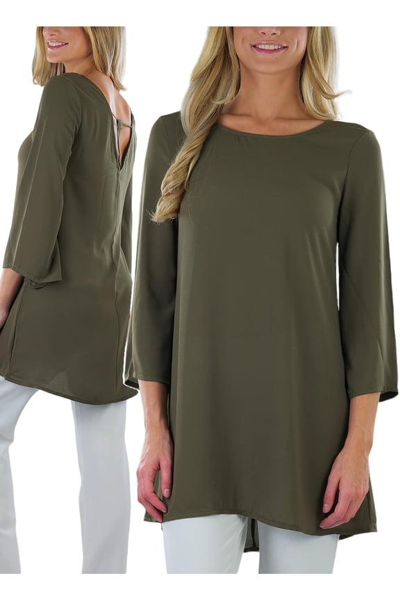 Women's 3/4 Bell Sleeve T-Back Detail Dress - Dark Olive - 3X