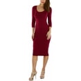thumbnail image 1 of ToBeInStyle Women's 3/4 Sleeve Knee Length Round Neck Dress - Burgundy - Large, 1 of 5