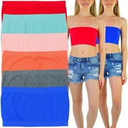 ToBeInStyle Women's 3-Pack Deep Blend Seamless Microfiber Bandeau Strapless Tube Top Bras Wire Free No Pad - Spring Color - OS