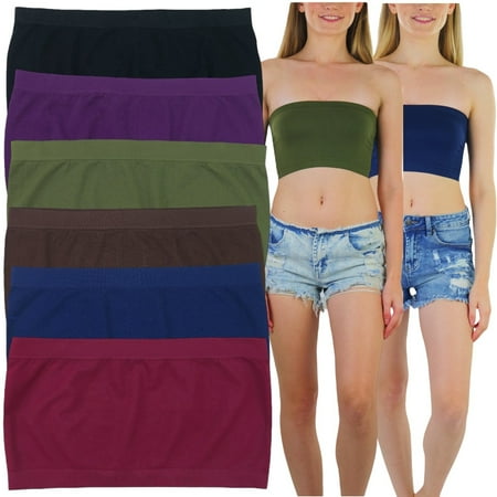 ToBeInStyle Women's 3-Pack Deep Blend Seamless Microfiber Bandeau Strapless Tube Top Bras Wire Free No Pad - Subdued Fall Color - OS