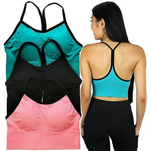 ToBeInStyle Women's 3 Pack Intricate Long Line Racerback Bralette