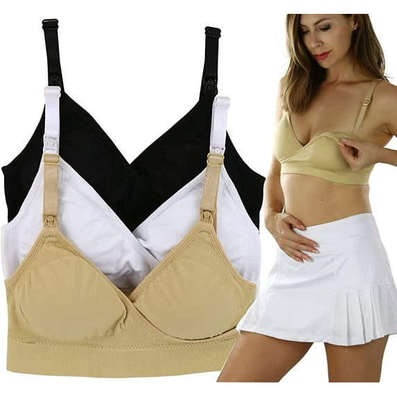 ToBeInStyle Women's 3 Pack Seamless Nursing Bras with Ruched Cups - Basic Assortment w/Cross Front - S/M