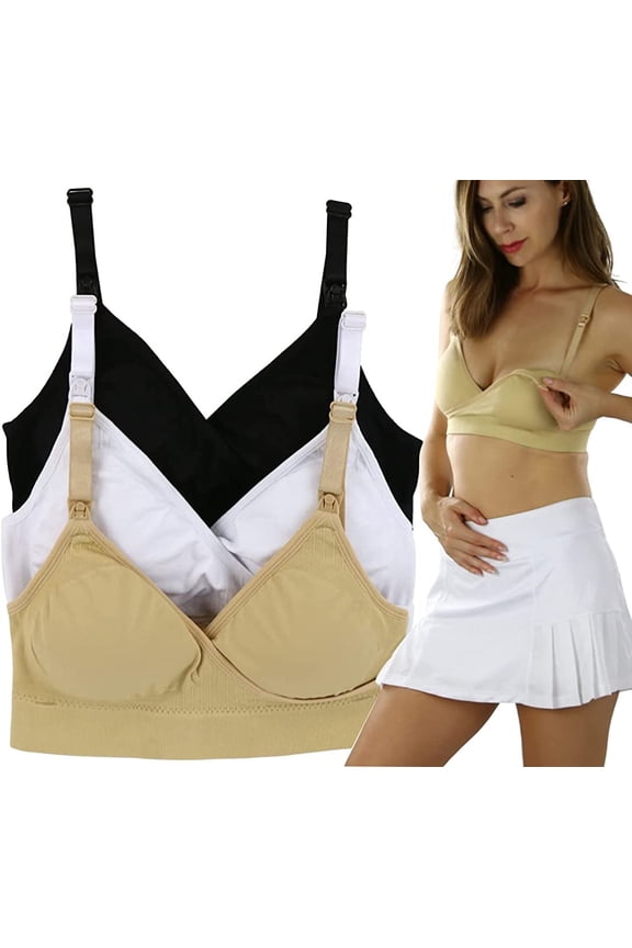 Women's 3 Pack Seamless Nursing Bras with Ruched Cups - Basic Assortment w/Cross Front - S/M
