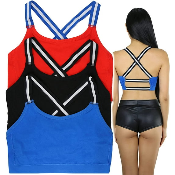 ToBeInStyle Women's 3 Pack Seamless Strappy-Back Bras - Red/Blue/Black - L/XL