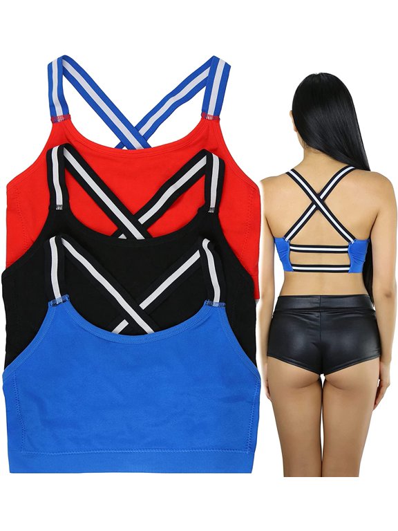 Women's 3 Pack Seamless Strappy-Back Bras - Red/Blue/Black - L/XL