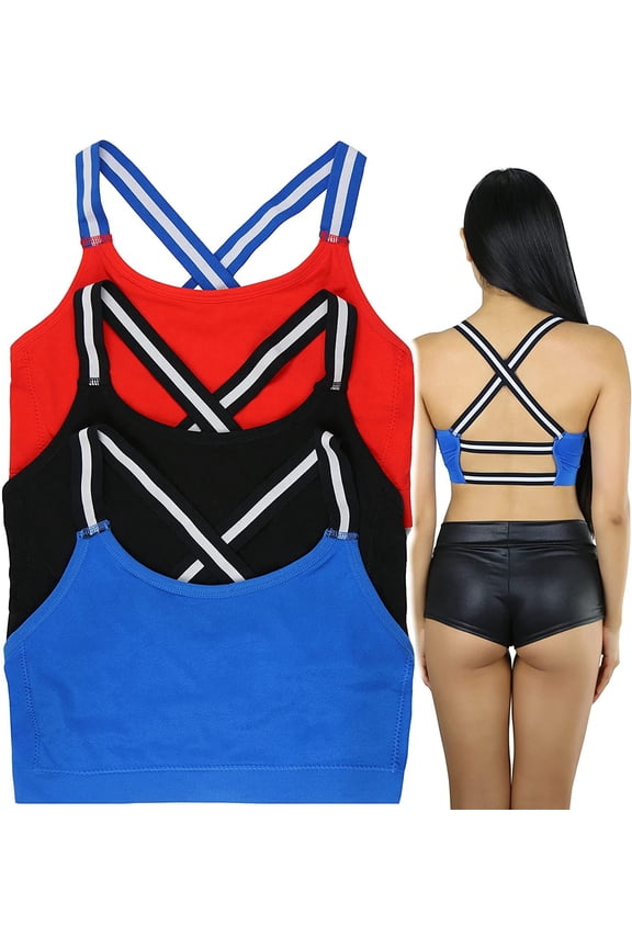 Women's 3 Pack Seamless Strappy-Back Bras - Red/Blue/Black - L/XL