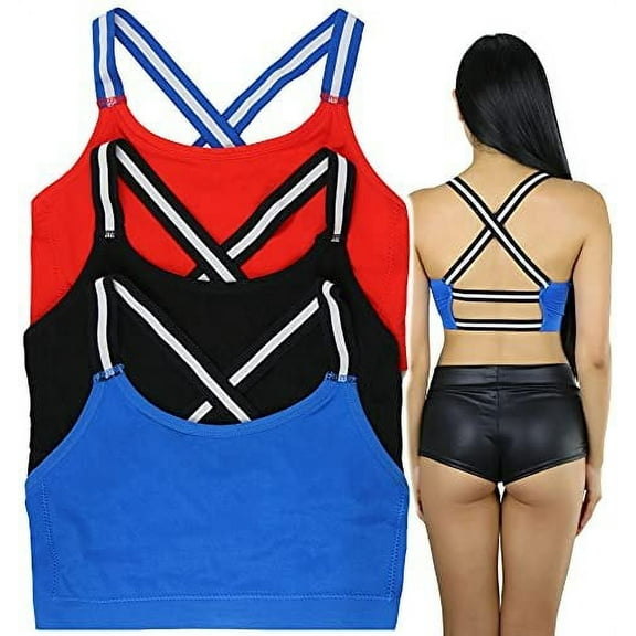 ToBeInStyle Women's 3 Pack Seamless Strappy-Back Bras - Red/Blue/Black - S/M