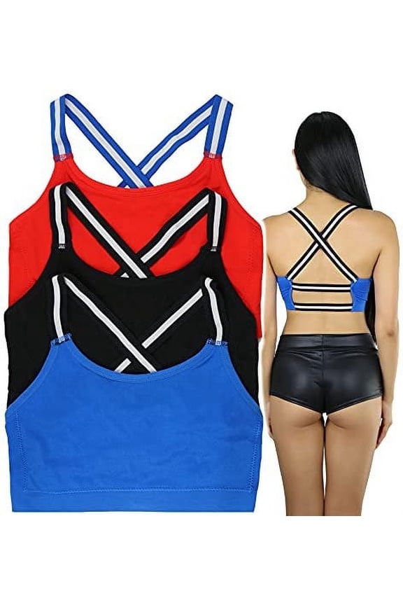 Women's 3 Pack Seamless Strappy-Back Bras - Red/Blue/Black - S/M
