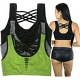 thumbnail image 1 of ToBeInStyle Women's 3Pk Seamless Sports Bra with Strappy Back - Pla - S/M, 1 of 7