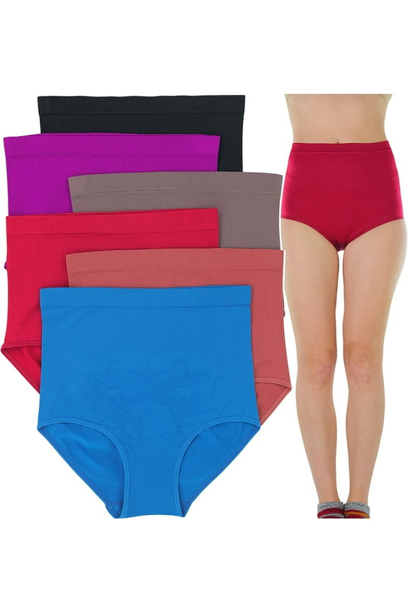 Women's 6 Pack High-Waist Compression Control Briefs - Plus Size 2X to 4X